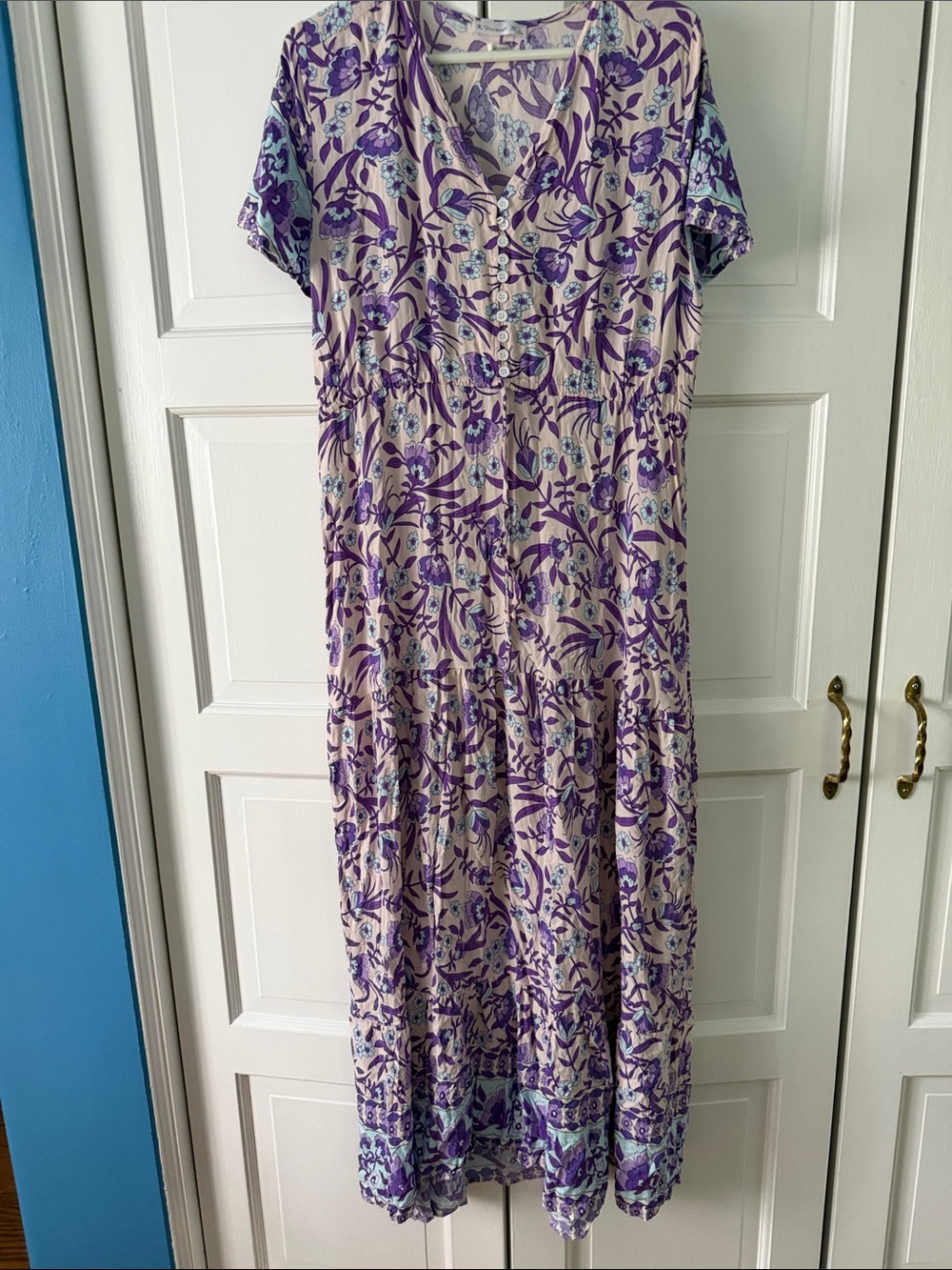 Lavender Floral Short-Sleeve Maxi Dress
